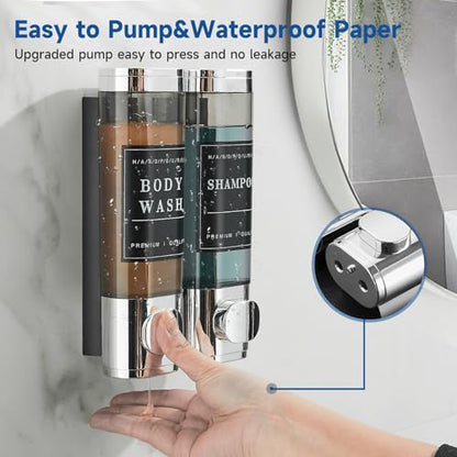 Shower Soap Dispenser 2 Chamber No Drill Wall-Mounted Shampoo Dispenser for Shower Wall Mounted Shower Dispenser for Bathroom Hotel Large Capacity,Chrome1 - color: Chrome 2 Chamber