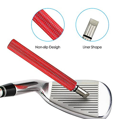VIPMOON Golf Club Cleaner Kit, 2 Pcs Groove Sharpener Regrooving Tool and 1 Pcs Retractable Club Cleaner Brush, Portable Groove Sharpener Tool for All Golf Irons for Men - color: Red