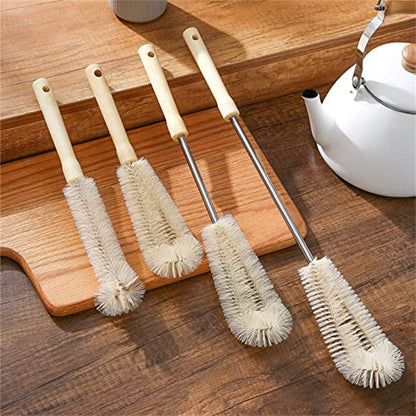 Bottle Brush Cleaner Long Wooden Handle Water Bottle Cleaning Brush Natural Bristle Kitchen Scrub Bottle Brush for Narrow Neck Beer Bottle, Baby Bottle, Sports Bottle(Short,11.8inch)