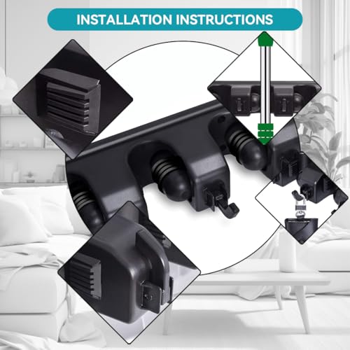 Broom Holder Wall Mount, 2 Packs Heavy Duty Cleaning Supplies Organizer, Garden Tool & Utility Closet with Hook, Mop & Broom Hook Wall Mounted for Bathroom, Garage, Kitchen, Laundry (Black-2pcs)