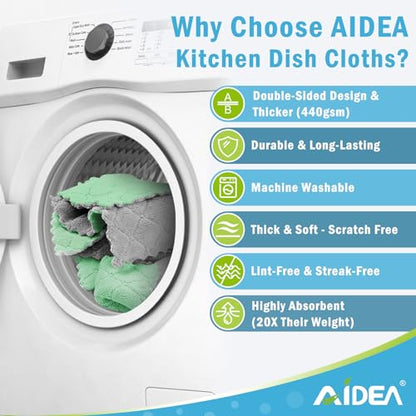 AIDEA Kitchen Towels, 24 Pack Absorbent Coral Fleece Dish Towels, No Odor Reusable Dish Cloths, Microfiber Cleaning Cloths, Fast Drying Dishcloths, 6.3" x10.4" - size: 6.3" x10.4" (Pack of 24)