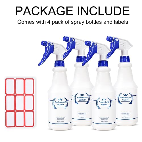 Bealee Plastic Spray Bottles 4 Pack, 24 Oz, All-Purpose Sprayer for Cleaning Solutions, Heavy Duty Spraying Leak Proof Mist Empty Water Bottle for Planting, BBQ, Pet with Adjustable Nozzle, Blue - size: 4-Pack