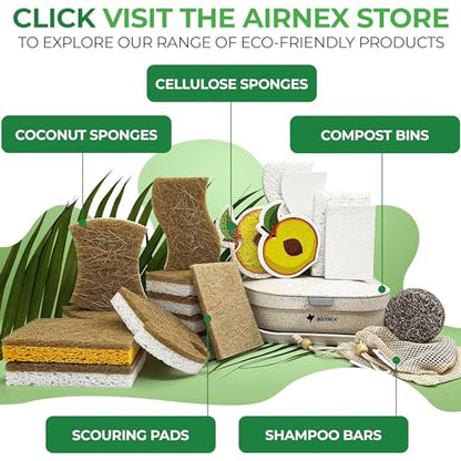 AIRNEX Natural Kitchen Sponges (12 Pack) - Biodegradable Cellulose & Coconut Scrubber Dish Sponges for Kitchen - Eco-Friendly, Non Scratch, Compostable, Non Toxic S-Shaped Natural Sponges for Dishes - size: 12