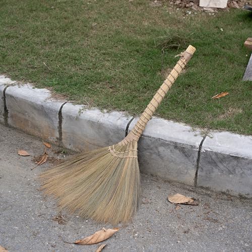 Outdoor Broom for Floor Cleaning, 43.3'' Length Heavy-Duty Natural Grass Broom for Sweeping Concrete Courtyard Garage Patio Indoor Home Kitchen Office Lobby - style: Style Traditional