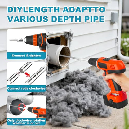 Sealegend 60 Feet Dryer Vent Cleaner Kit/Lint Remover/2×Upgraded Flexible Quick-Snap Brush/Fireplace Chimney Brushes for Easy to Use/Works Well with/Without a Power Drill - size: 60FT