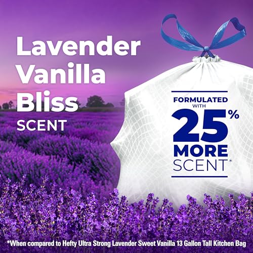 Hefty Ultra Strong Signature Scents 13 Gallon Trash Bags, Lavender Vanilla Bliss Scent, Tall Kitchen Trash Bags with 25% More Scent Technology, White, 80 Count - style: Lavender Vanilla Bliss