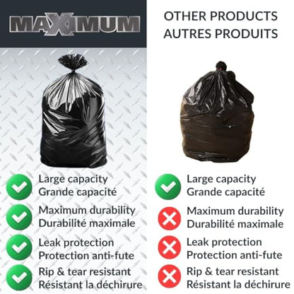 Maximum Heavy Duty Garbage Bags, 42-Gallon, 3 Mil, Black Garbage Bags Extra Large, Tear Resistant, Industrial Strength, 32 Counts - color: Black
