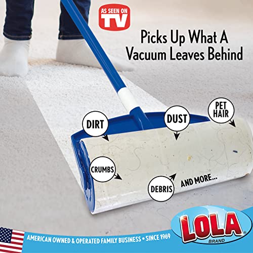 LOLA Rola PET Hair Remover Sticky Mop, Giant Floor Lint Roller, 9" x 3.5", Extender Handle, Largest Head, Traps Hair, Dust, Dirt, Extra Sticky Sheets - size: 1 Set, style: Mop w/ Extender Handle