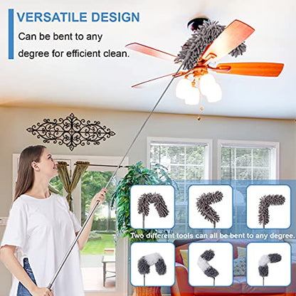 Microfiber Duster Kit for High Ceiling (6pcs), Extendable Dusters for Cleaning with 100" Extension Pole, Long Feather Duster for Fan/Car, House Cleaning Tool Kit by OOSOFITT - color: Grey & White