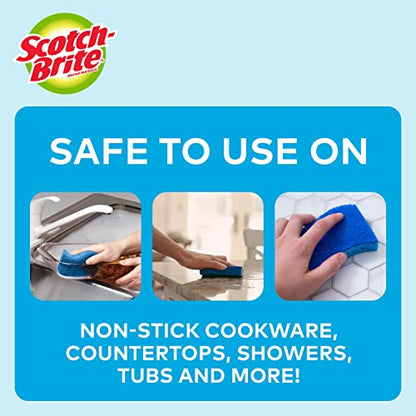Scotch-Brite No Scratch Scrub Sponges, Blue, 4-1/2 x 2-1/2 x 7/10 in (Pack of 2) - size: 2.8" x 4.5" (Pack of 2)