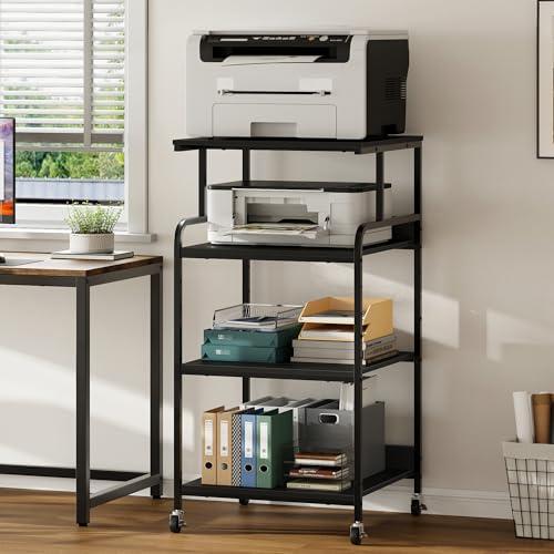Warmiehomy Extra Tall & Large Printer Stand, 24" x 24"x 46'' Height 4 Tier Metal Printer Table for Home Office, Printer Stand with Adjustable Storage Shelf, Rolling Cart for 3D Laser Printer (Black) - color: Black, size: 4-Tier 23.62"W x 23.62"D x 46.26"H