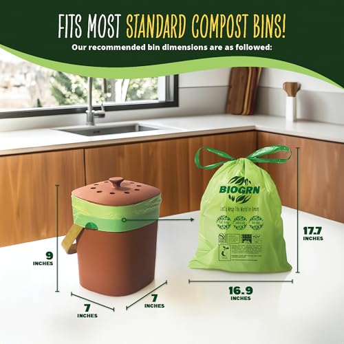 2.6-3 Gallon Compostable Trash Bags Drawstring 50 Bags Extra Thick 1 Mil 11.36 Liter Small Biodegradable Trash Bags for Kitchen Countertop Bin ASTM D6400, US BPI and OK Compost Home Certified - color: 3 Gal, Drawstring Bags, 50 Count