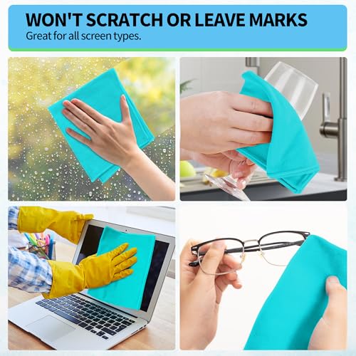 Microfiber Cleaning Cloth - 10 Pack Glasses Cleaning Cloth, 16" x 14" Window Cleaning Rags, Streak Free Lint Free Polishing Cloths Wipes for Eye Glass, Stainless Steel, Windshield, Turquoise - color: Turquoise, size: 16" x 14"
