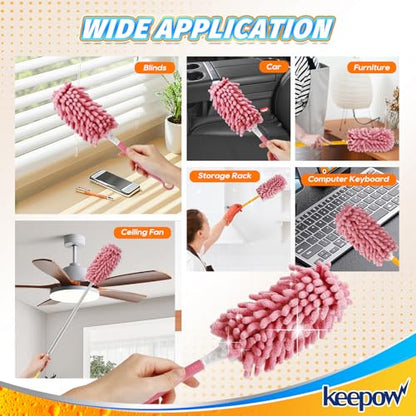 KEEPOW 6 Pack Pink Duster Refills Compatible with Swiffer Duster Handle, Reusable Microfiber Pads Compatible with Swiffer Heavy Duty Dusters, 360 Dusting for Cleaning Window(Handle is Not Included) - color: Pink-6 Pack