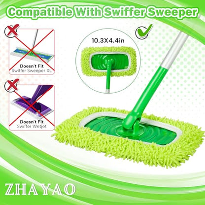 Reusable 100% Chenille Mop Pads Compatible with Swiffer Sweeper, Wet and Dry Flat mop Cover, 3 Pack Washable Pads for Surface/Hardwood Floor Cleaning - color: Fluorescent Green 3 Pack
