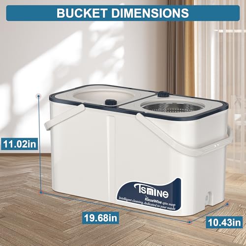Gen 1 Large-Capacity Spin Mop and Bucket – for Big Homes & Deep Cleaning Days,4-Chamber System Separates Dirty & Clean Water, 2-GAL Heavy-Duty Design with Wheels & 6 Refill Mop Heads - White/Grey - size: White/Blue+6 Mop Heads