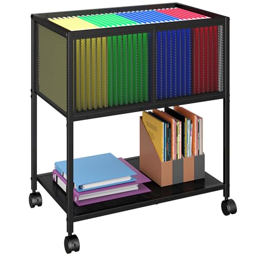 Sbanmao Rolling File Cart, Mobile File Cabinet with Wheels Hanging Files, Metal Hanging File Folder Cart File Organizer Fit Letter Size for Home Office, Black (Patent Pending) - color: Black, size: 14.56"D x 23.62"W x 26.78"H