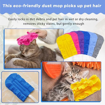 Zubebe 12 Pcs Duster Refill Reusable Fleece Duster Refills Feather Flat Dusters Multi Surface Washable Cleaning Pads Tools for Home, Blinds, Car, Pet, Furniture, Fans (Bright Color) - color: Bright Color