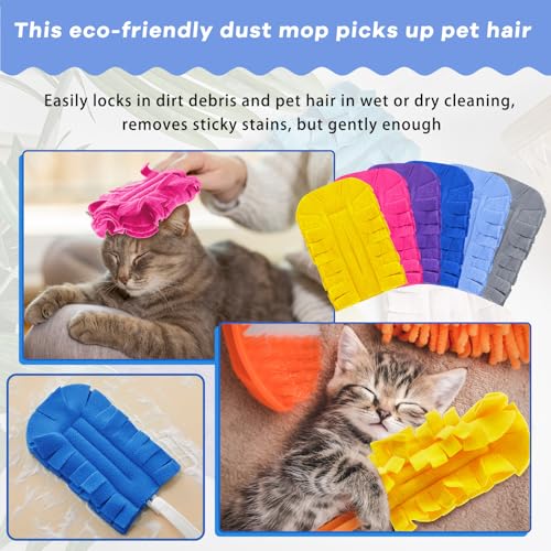 Zubebe 12 Pcs Duster Refill Reusable Fleece Duster Refills Feather Flat Dusters Multi Surface Washable Cleaning Pads Tools for Home, Blinds, Car, Pet, Furniture, Fans (Bright Color) - color: Bright Color