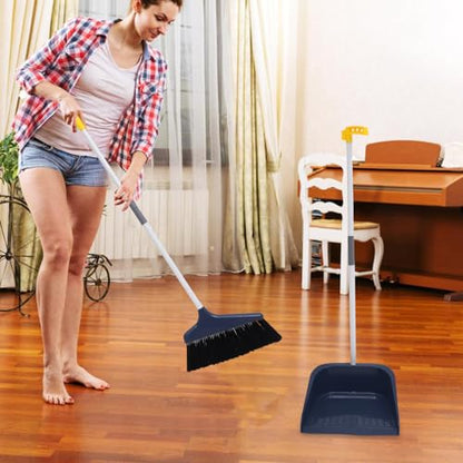 Lurrose Broom and Dustpan Set Broom with Dustpan Combo Set Upgrade Broom Long Handle Broom Broomstick Standing Dust Pan for Home Kitchen Lobby Floor Cleaning - color: Blue