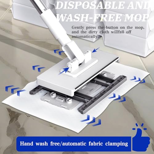 Quick Grip Mini Mop, Zero Touch MiniMop, Disposable Clip Mopstick Reusable Cloths, Retractable Gap Dust Cleaner Flat Mops with Locking Head & Sweeping Cloths (1*mop+10*Cloth)