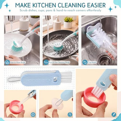 10 Pack Dish Brush Set for Household Use Kitchen Scrub Brushes with Non-Slip Long Handle Multi-Purpose Cleaning Brushes for Dishes Pot Pan Kitchen Sink Tub Cup Clothes Shoes Floor(Blue) - color: Blue