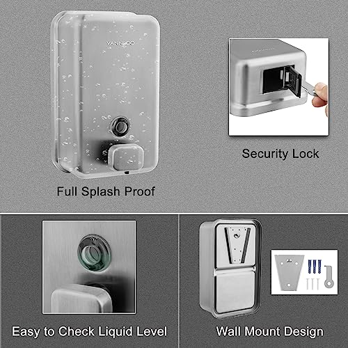 Wall Mounted Soap Dispenser Bathroom, 1100ml 37oz Commercial Stainless Steel Liquid Soap Dispenser Wall Mount (Vertical Brushed) - color: Vertical Brushed
