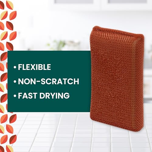 Scotch-Brite Harvest Dobie Scrubbing Pads, Non-Scratch Kitchen Sponge for Cleaning Dishes, Appliances, and Bathrooms, Copper Acorn Dish Sponge that Dries Fast, 2-Pack
