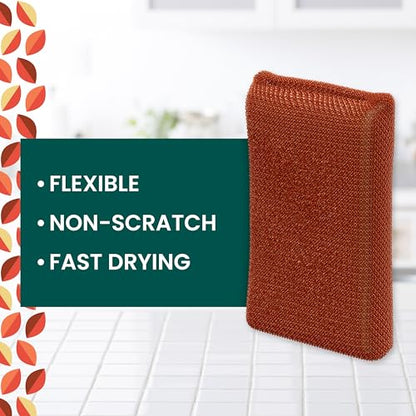 Scotch-Brite Harvest Dobie Scrubbing Pads, Non-Scratch Kitchen Sponge for Cleaning Dishes, Appliances, and Bathrooms, Copper Acorn Dish Sponge that Dries Fast, 2-Pack