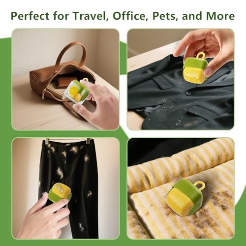 Mini Lint Roller, Reusable Travel Portable Lint Roller Mini, Washable Sticky Roller for Pet Hair Debris Removal Tool (Green)