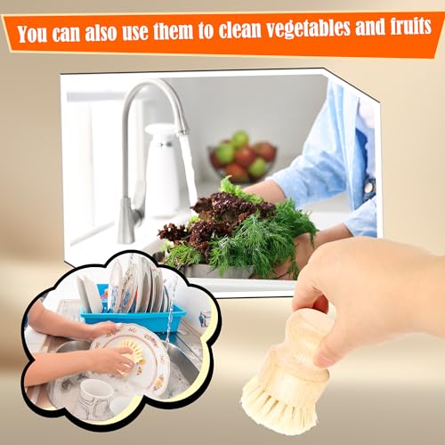 24 Pack Bamboo Dish Scrub Brushes Set Kitchen Brushes Scrubber Pot Pans Cleaning Sisal Bristles Wooden Brushes for Iron Pot Dishwashing Sink Vegetables