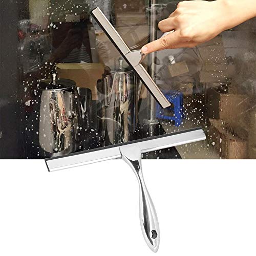 Fdit Stainless Steel Glass Cleaner, Window Wiper Multi Surface Scraper for Bathroom Glass Tiles Car Windows with Suction Cup Hook