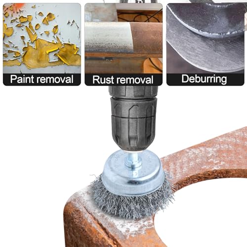 FPPO 7PCS Stainless Steel Wire Wheel Brush, Coarse Crimped Cup Brush and End Brush Kit,Wire Brushes for Use in Machines