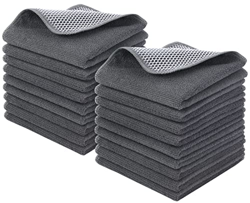 KinHwa Kitchen Washcloths for Dishes Absorbent Microfiber Dish Cloths Quick Dry Dish Rags with Poly Scour Scrub Side Ideal for Kitchen Cleaning (Gray, 12inchx12inch 18 Pack) - color: Gray, size: 12inchx12inch 18 Pack