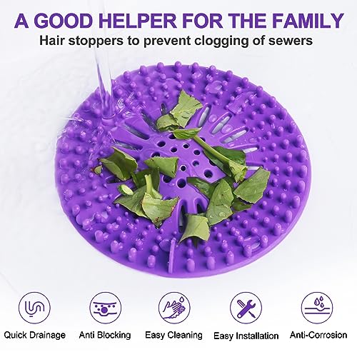 Drain Hair Catcher Durable Silicone Hair Stopper Shower Drain Covers with Iron Easy to Install and Clean Shower Drain Hair Trap Suit for Bathroom Bathtub Tub and Kitchen 5 Pack - color: With Iron