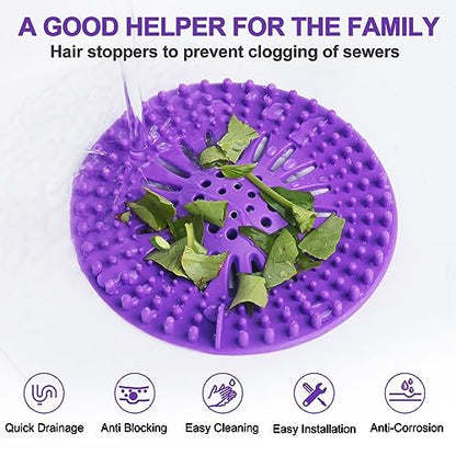 Drain Hair Catcher Durable Silicone Hair Stopper Shower Drain Covers with Iron Easy to Install and Clean Shower Drain Hair Trap Suit for Bathroom Bathtub Tub and Kitchen 5 Pack - color: With Iron