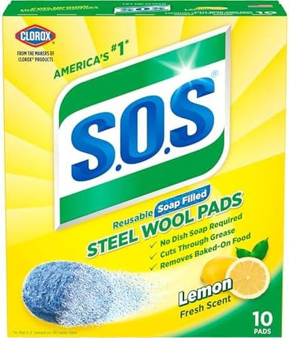 S.O.S Steel Wool Soap Pads | Lemon Fresh | 10 Count, Pack of 6 - size: 10 Count (Pack of 6)