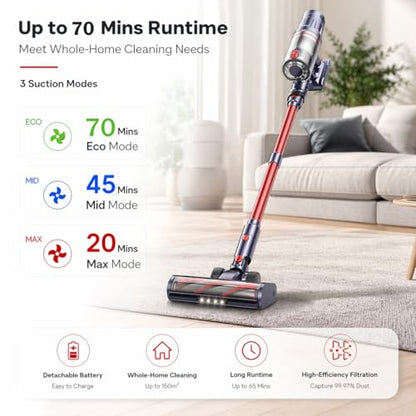 INTETURE Cordless Vacuum Cleaner 650W/55Kpa,70 Mins Cordless Vacuum, Self-Standing Upright Stick Vacuum Cleaner with Wall Mount Charging, Touch Screen, Vacuums for Carpet Hard Floor Pet Hair, Standard