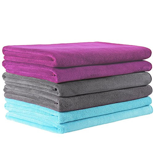JML Microfiber Bath Towel Set, 6 Pack, 27" x 55", Purple/Grey/Light Blue | Extra Absorbent, Fast Drying, Lint Free, Fade Resistant, Hanging Loop, Multipurpose for Swimming, Fitness, Sport, Yoga - color: Mix Color Purple/Grey/Light Blue, size: 6 Pack-27" x