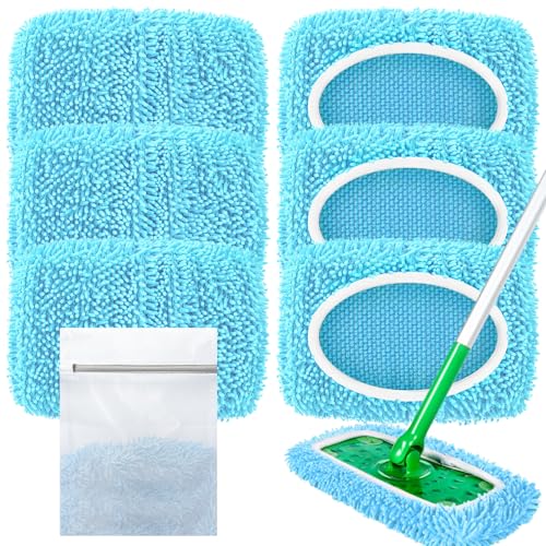 Reusable Mop Pads Compatible with Swiffer Sweeper Mop, Washable Wet Pads Refill & Chenille Dry Sweeping Cloths, Microfiber Mop Pads for Use on All Sealed Floors - Wood, Laminate, Stone & Tile (6 Blue) - color: Coral Blue, size: 6 Pack + 1 Pack