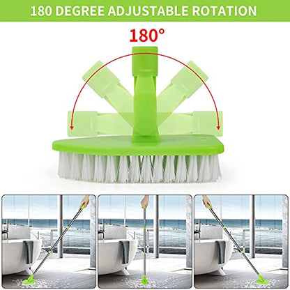 Scrub Cleaning Brush with Long Handle 35'' - Extendable Floor Scrubber with 1 Stiff Bristles & 3 Sponge Brush, Adjustable Lightweigh Detachable Kitchen Brush for Baseboard Shower Bathroom Bathtub Tile