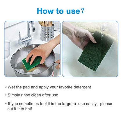 8PCS Scouring Pad - Premium Heavy Duty Scrub Pads, Reusable Household Green Dish Scrubber, Multipurpose Scour pad - for Kitchen Scrubber & Metal Grills, 3.9 x 5.9 x 0.36IN