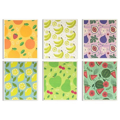 6 - Pack Swedish Kitchen Dish Cloths - Reusable Paper Towels for Counters & Dishes - Eco Friendly Cellulose Sponge Cloth (Fruits) - color: F-fruits