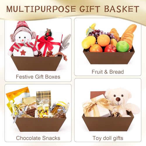 AFOROEOA 10PACK Baskets for Gifts Empty, 10x12”Thick Brown Gift Basket with Handles 10 Bows 10 Bags Empty Gift Baskets for Christmas Thanksgiving Wedding Birthday Party Wrapping Gift - color: 10PACK Brown
