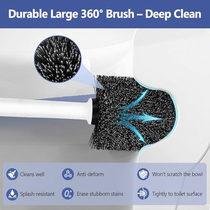 Gold and White Toilet Brush Set with Ergonomic Solid Long Handle, Auto-Opening Base, and Ventilated Base - Great for Bathroom and Toilet Cleaning, White and Gold Bathroom Accessories - size: 1 pack flip cover
