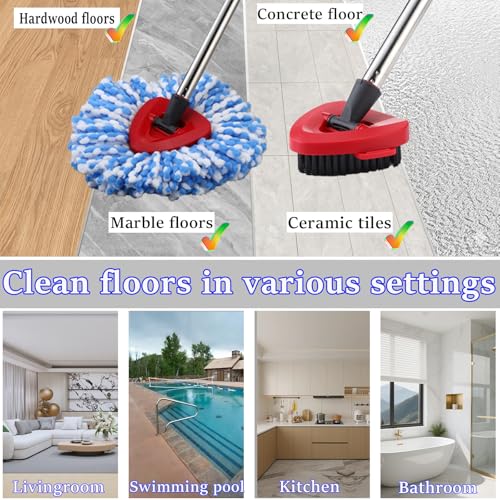 Mop Heads Replacement Handle for Ocedar RinseClean 2-Tank System, 2 Microfiber Mop Refills, 1 Mop Handle (30-58in Adjustable 4-Section Pole), 2 Scrub Brush, 1 Spin Base for O Cedar RinseClean