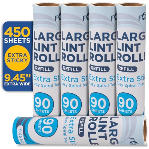Lint Roller Refills – 9.45 Inch Wide – Lint Rollers for Pet Hair Extra Sticky Refills – Ideal for Furniture, Clothes, Bedding - 5 Pack 450 Sheets - size: Refills - 9.45" - 450 Sheets