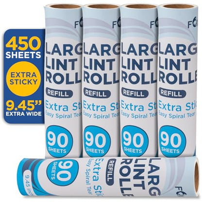 Lint Roller Refills – 9.45 Inch Wide – Lint Rollers for Pet Hair Extra Sticky Refills – Ideal for Furniture, Clothes, Bedding - 5 Pack 450 Sheets - size: Refills - 9.45" - 450 Sheets