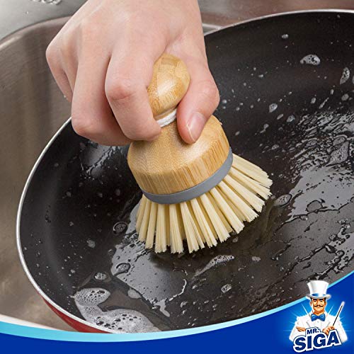 MR.SIGA Bamboo Palm Brush, Scrub Brush for Dishes Pots Pans Kitchen Sink Cleaning, Pack of 2 - color: Natural