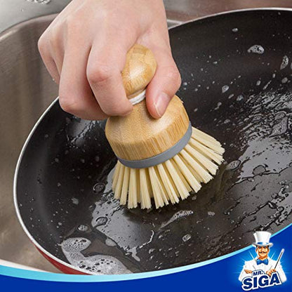 MR.SIGA Bamboo Palm Brush, Scrub Brush for Dishes Pots Pans Kitchen Sink Cleaning, Pack of 2 - color: Natural